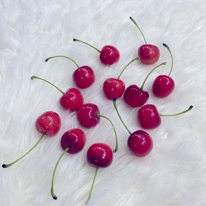 Artificial Red Cherries Fake Fruit Realistic Lifelike Hand Made Decoration 13pcs